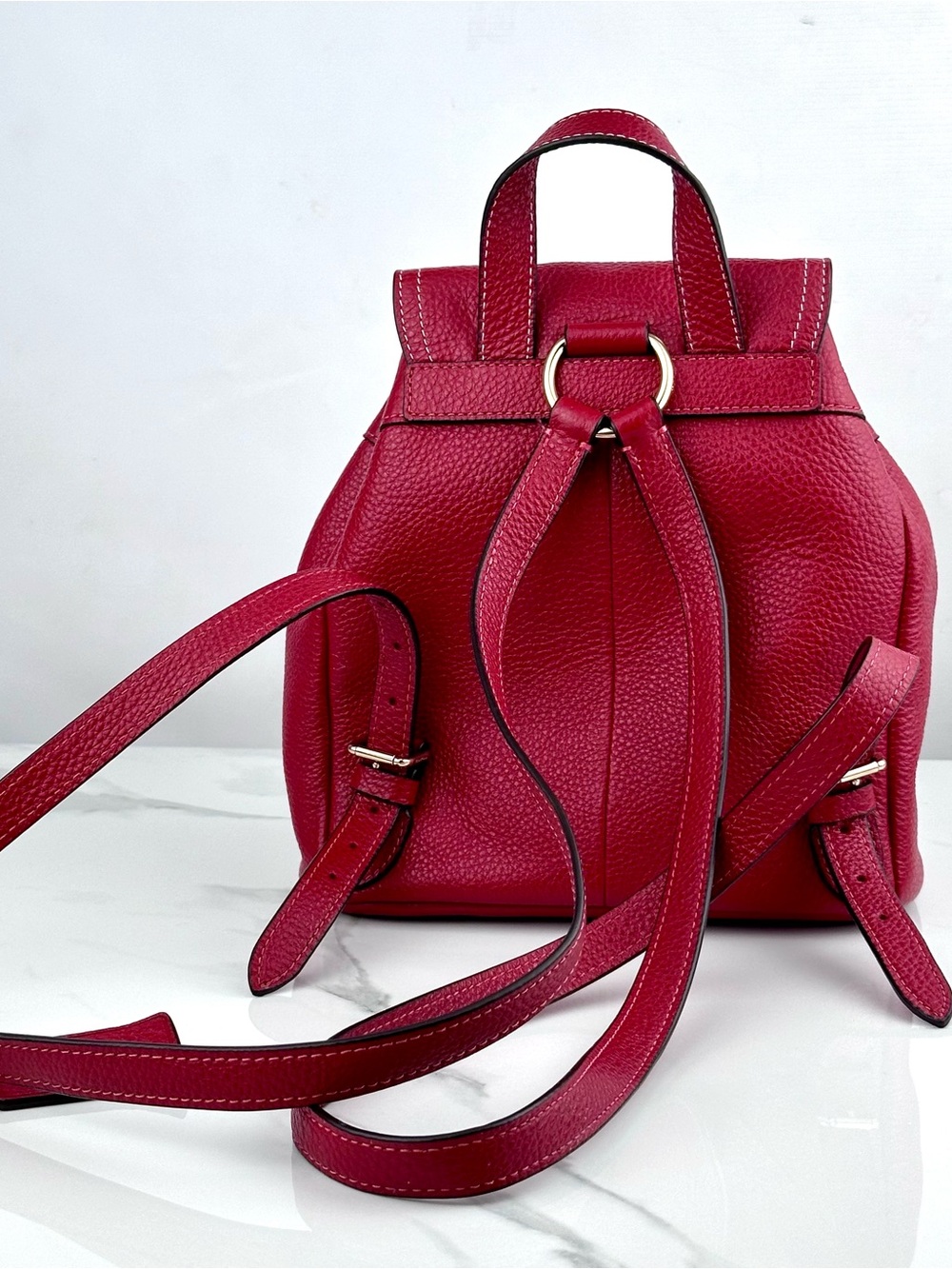 Coach Bag Pennie Backpack 22 Mini Red Pebble Leather Drawstring C4121
